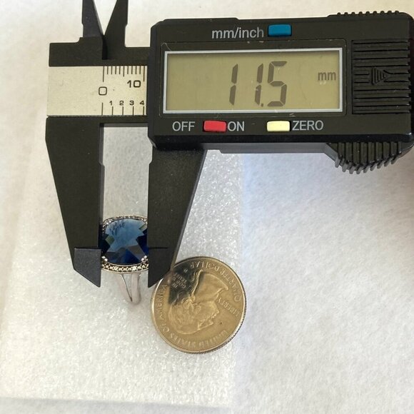 Sterling Silver 925 P☆M Blue Cubic Zirconia & Diamond Accent Stone Ring Sz 7 - Picture 15 of 16